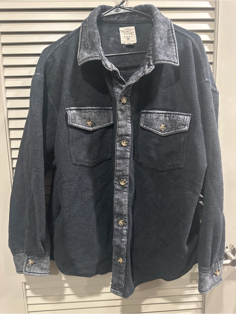 Billabong Men's Black Fleece Shirt Jacket with Washed Denim Trim
